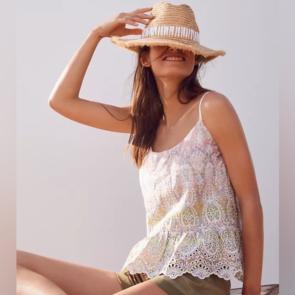 Lace Embroidered Pink Floral Camisole Top